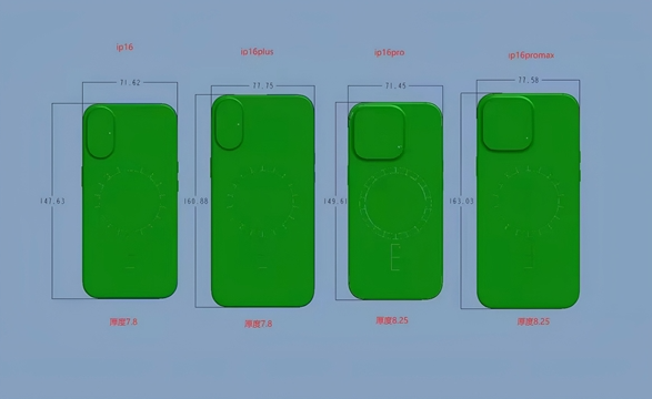 iPhone 16尺寸图曝光 Pro版明显增大屏幕黑边史上最窄