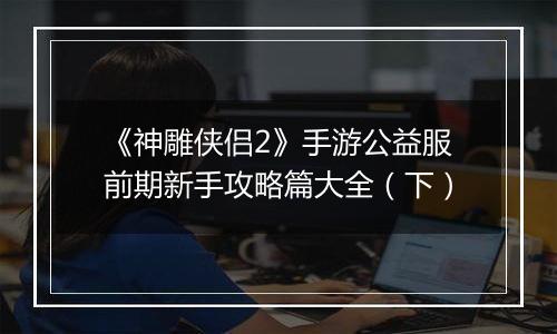 《神雕侠侣2》手游公益服前期新手攻略篇大全（下）