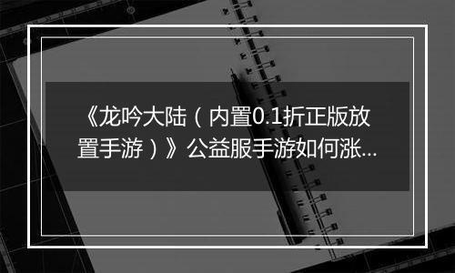 《龙吟大陆（内置0.1折正版放置手游）》公益服手游如何涨战力