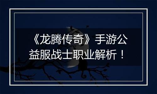 《龙腾传奇》手游公益服战士职业解析！
