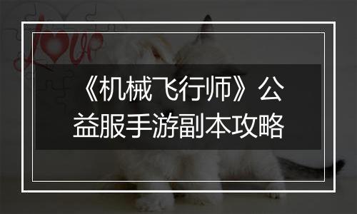 《机械飞行师》公益服手游副本攻略