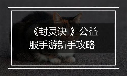 《封灵诀 》公益服手游新手攻略