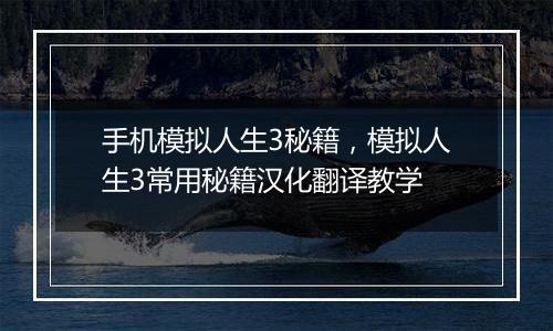 手机模拟人生3秘籍，模拟人生3常用秘籍汉化翻译教学
