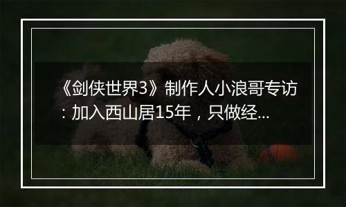 《剑侠世界3》制作人小浪哥专访：加入西山居15年，只做经典武侠！