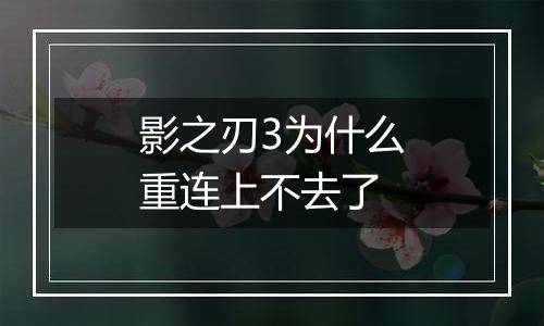 影之刃3为什么重连上不去了