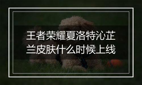 王者荣耀夏洛特沁芷兰皮肤什么时候上线