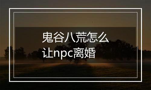 鬼谷八荒怎么让npc离婚