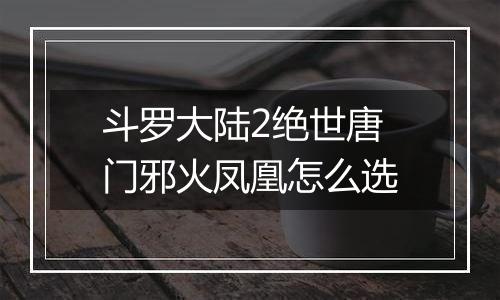 斗罗大陆2绝世唐门邪火凤凰怎么选