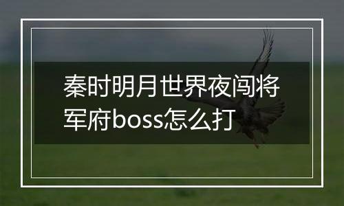 秦时明月世界夜闯将军府boss怎么打