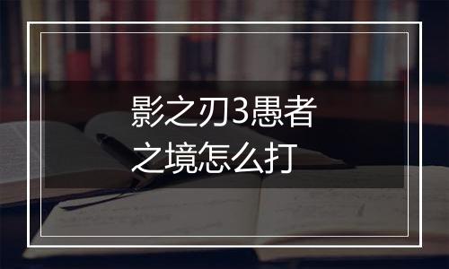 影之刃3愚者之境怎么打