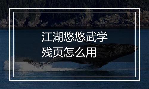 江湖悠悠武学残页怎么用