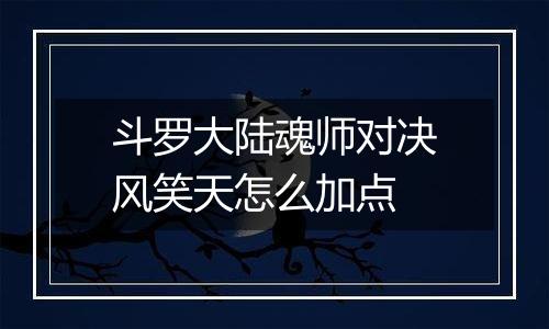 斗罗大陆魂师对决风笑天怎么加点