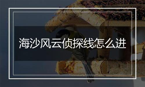 海沙风云侦探线怎么进