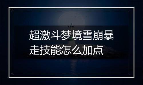 超激斗梦境雪崩暴走技能怎么加点