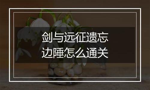 剑与远征遗忘边陲怎么通关