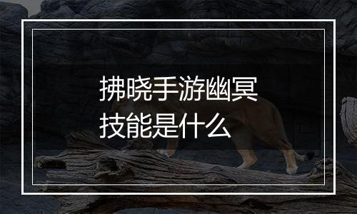拂晓手游幽冥技能是什么