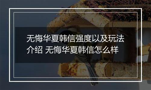 无悔华夏韩信强度以及玩法介绍 无悔华夏韩信怎么样