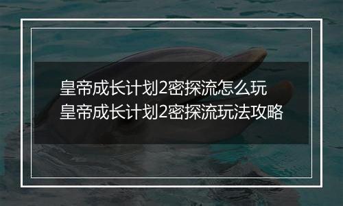 皇帝成长计划2密探流怎么玩 皇帝成长计划2密探流玩法攻略