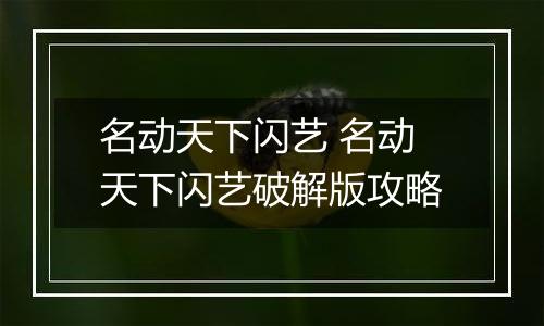 名动天下闪艺 名动天下闪艺破解版攻略