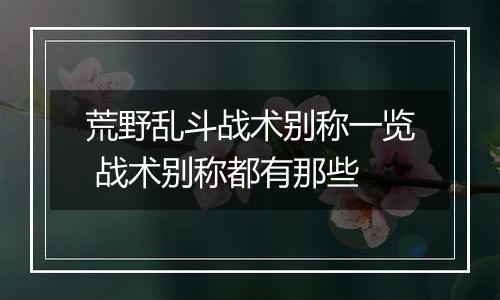 荒野乱斗战术别称一览 战术别称都有那些
