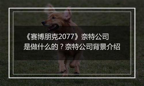 《赛博朋克2077》奈特公司是做什么的？奈特公司背景介绍