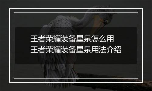 王者荣耀装备星泉怎么用  王者荣耀装备星泉用法介绍