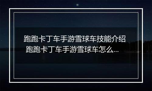 跑跑卡丁车手游雪球车技能介绍  跑跑卡丁车手游雪球车怎么样