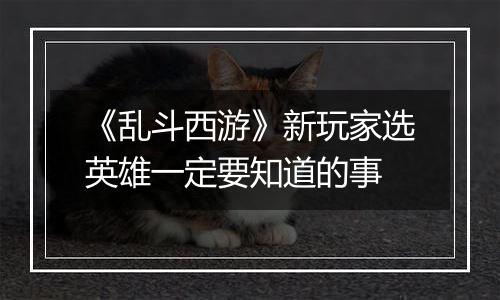 《乱斗西游》新玩家选英雄一定要知道的事