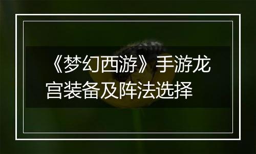 《梦幻西游》手游龙宫装备及阵法选择