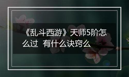 《乱斗西游》天师5阶怎么过  有什么诀窍么