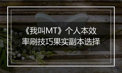 《我叫MT》个人本效率刷技巧果实副本选择