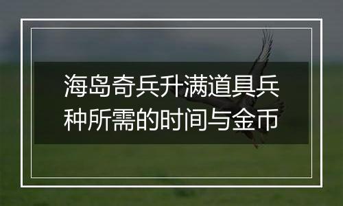 海岛奇兵升满道具兵种所需的时间与金币