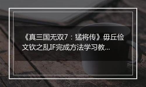 《真三国无双7：猛将传》毋丘俭文钦之乱IF完成方法学习教程