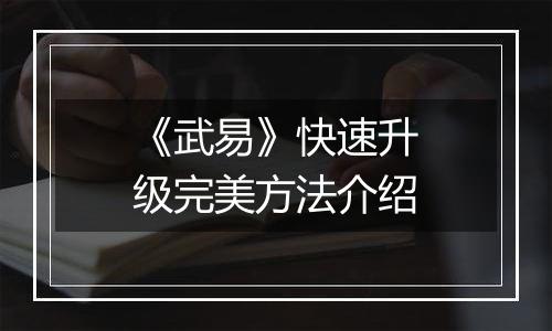 《武易》快速升级完美方法介绍