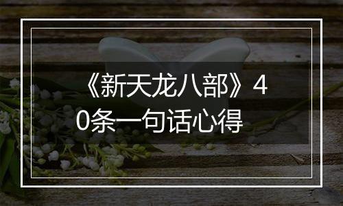 《新天龙八部》40条一句话心得