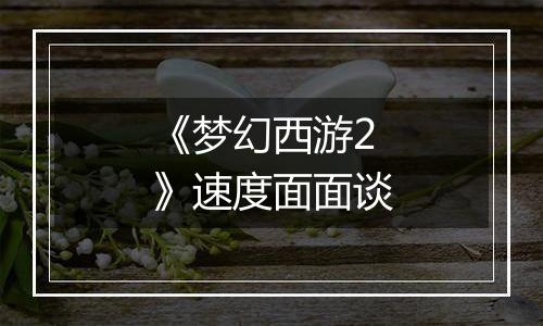 《梦幻西游2》速度面面谈