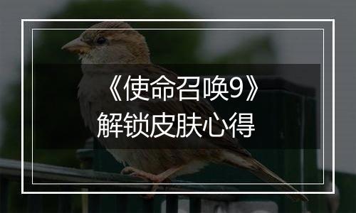 《使命召唤9》解锁皮肤心得