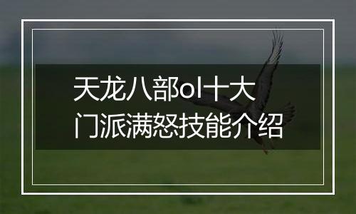 天龙八部ol十大门派满怒技能介绍