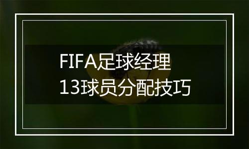 FIFA足球经理13球员分配技巧