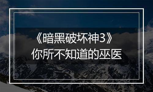 《暗黑破坏神3》你所不知道的巫医