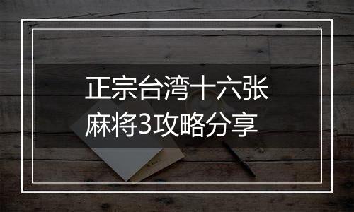 正宗台湾十六张麻将3攻略分享