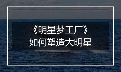 《明星梦工厂》如何塑造大明星