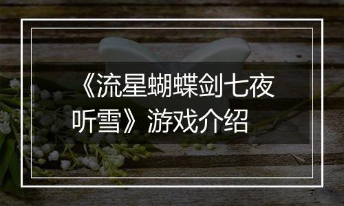 《流星蝴蝶剑七夜听雪》游戏介绍