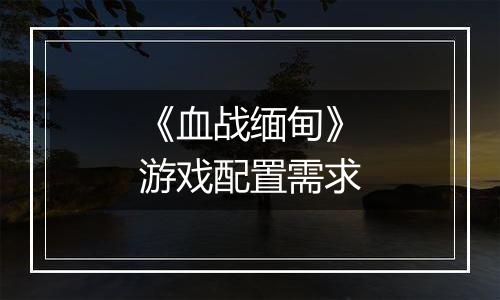 《血战缅甸》游戏配置需求