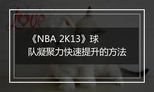 《NBA 2K13》球队凝聚力快速提升的方法
