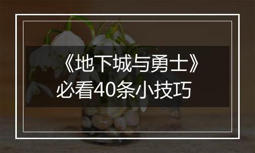 《地下城与勇士》必看40条小技巧