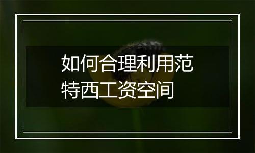 如何合理利用范特西工资空间