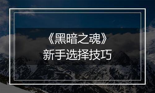 《黑暗之魂》新手选择技巧
