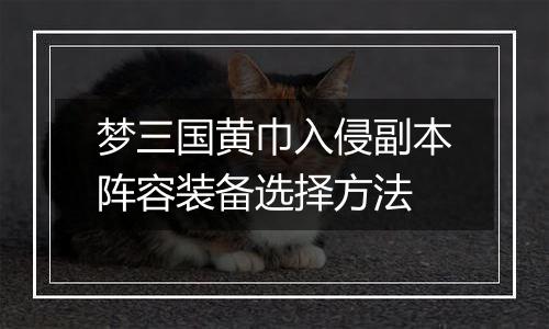梦三国黄巾入侵副本阵容装备选择方法