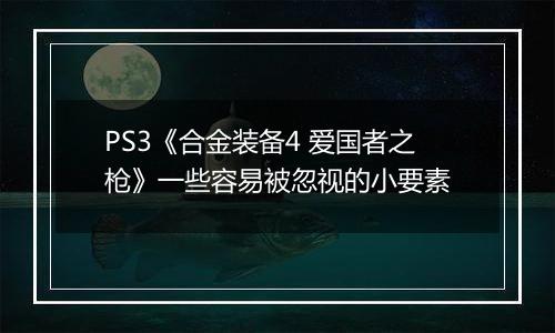 PS3《合金装备4 爱国者之枪》一些容易被忽视的小要素